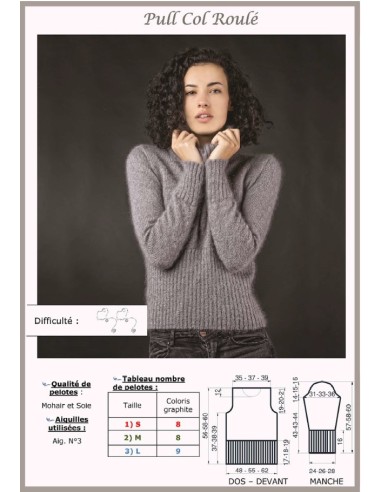 Modèle tricot Pull à col roulé Femme